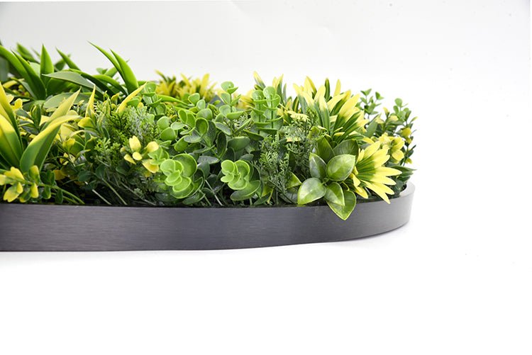 YES4HOMES Artificial Green Wall Plant Panel Disc Garden Flower Art 100cm Grassy UV Resistant Fireworks Black Frame - Petal & Stem