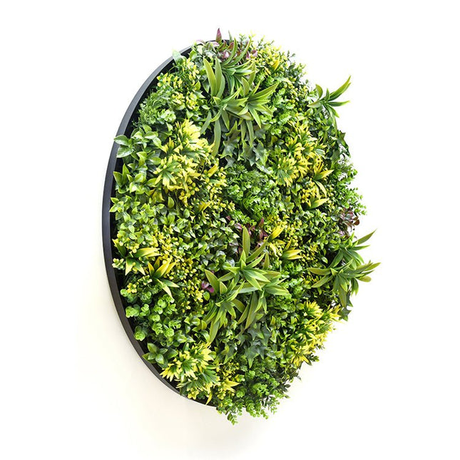 YES4HOMES Artificial Green Wall Plant Panel Disc Garden Flower Art 100cm Grassy UV Resistant Fireworks Black Frame - Petal & Stem